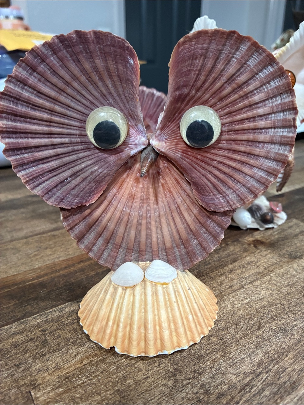 Vintage Pink and Peach Seashell Owl Accent